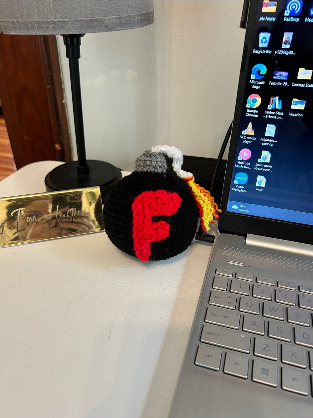 Handmade Crochet Bomb with Red 'F' Accent